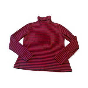 Brooks Brothers Womens Red Navy Blue Striped Cotton Blend Turtleneck Top Small